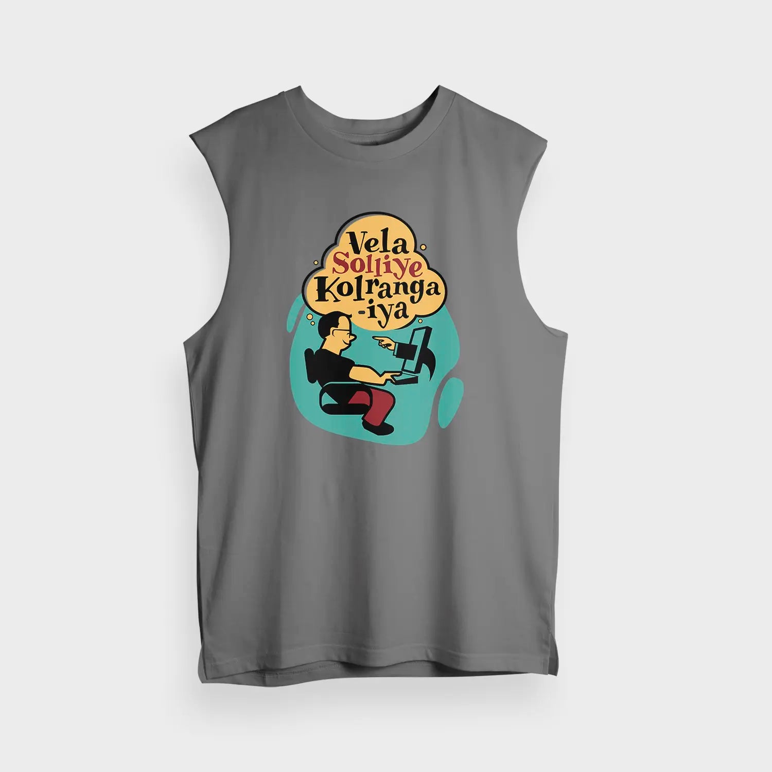 Vela Soliye Kolrangaiya Men/Unisex Tank Top in Charcoal Melange Color