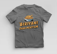 Biriyani Dhan Mukiyam Boys Round Neck T-Shirt in Charcoal Melange Color