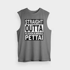 Straight Outta Kannamma Pettai Men/Unisex Tank Top in Charcoal Melange Color