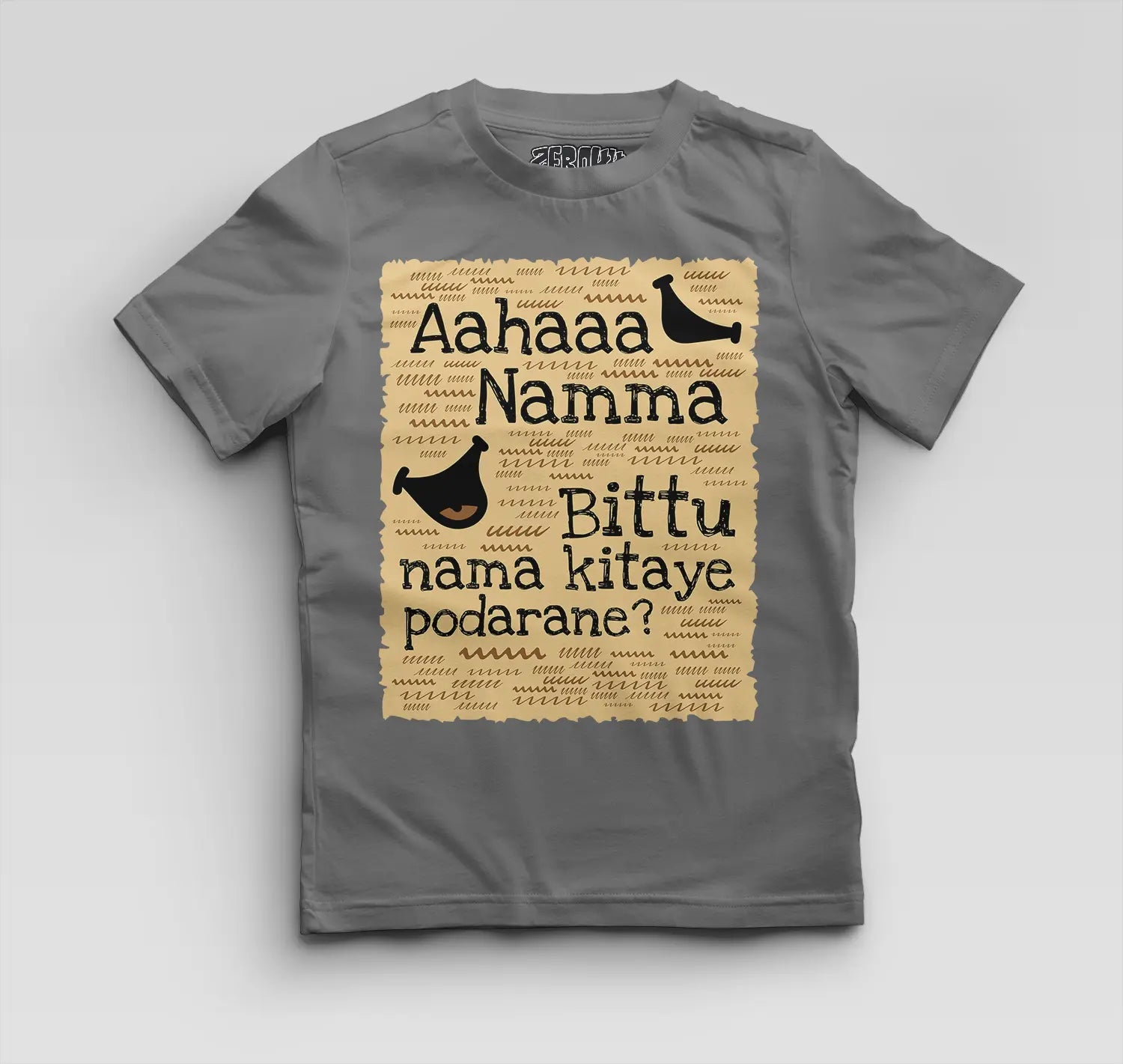 Aahaaa Namma Bittu Nama Kitaye Podarane Boys Round Neck T-Shirt in Charcoal Melange Color