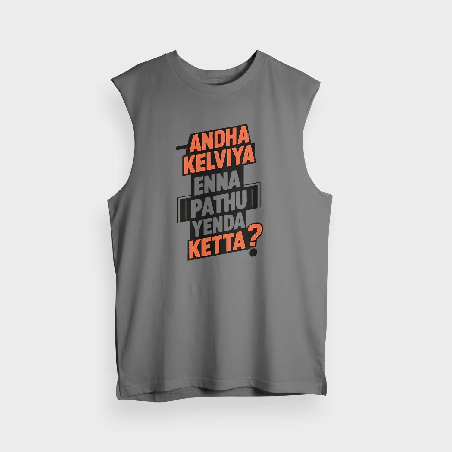 Andha Kelviya Enna Pathu Yenda Ketta Men/Unisex Tank Top in Charcoal Melange Color