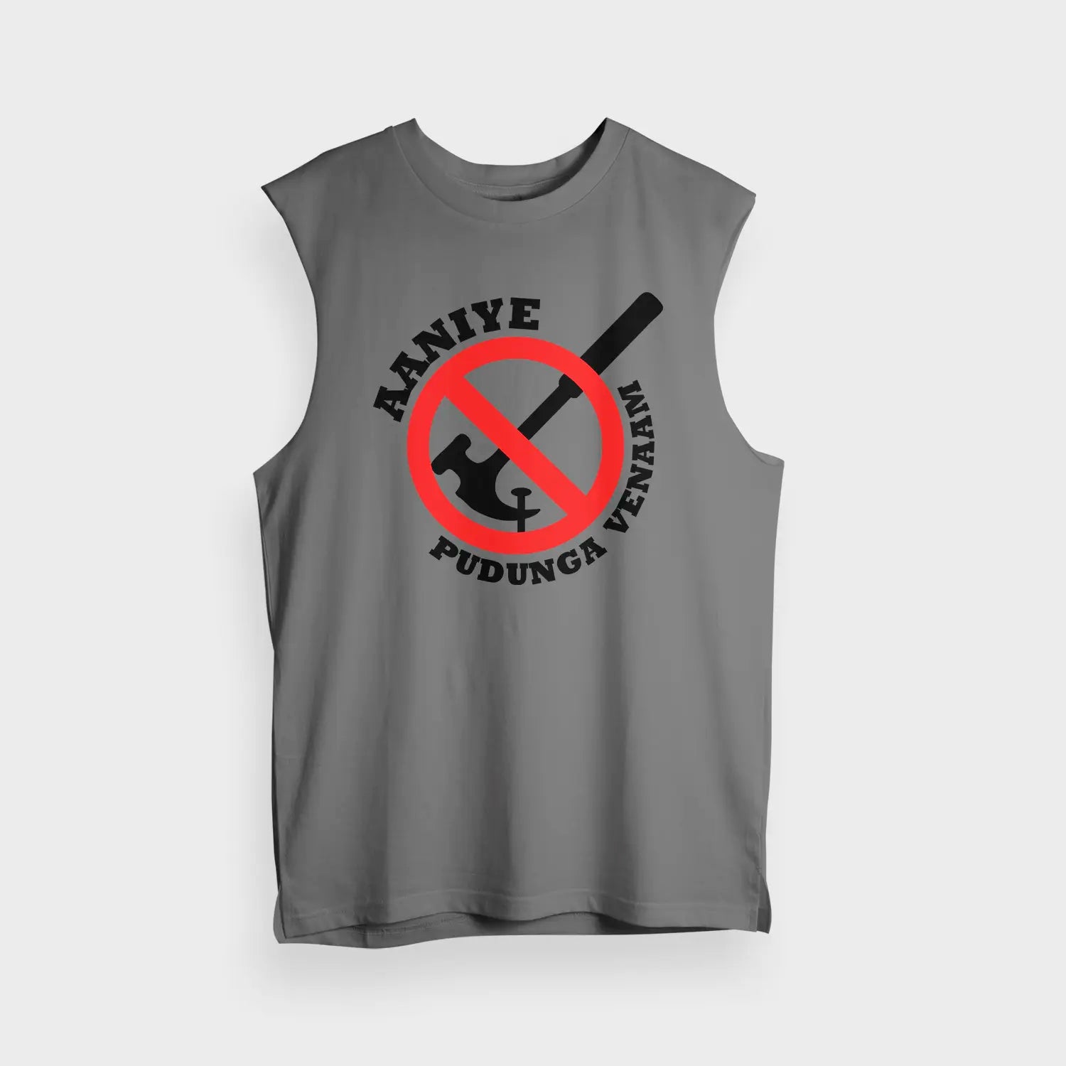 Aaniye Pudunga Venaam Men/Unisex Tank Top in Charcoal Melange Color
