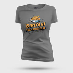 Biriyani Dhan Mukiyam Women's T-Shirt in Charcoal Melange Color
