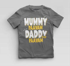 Mummy Paavam, Daddy Also Paavam Boys Round Neck T-Shirt in Charcoal Melange Color