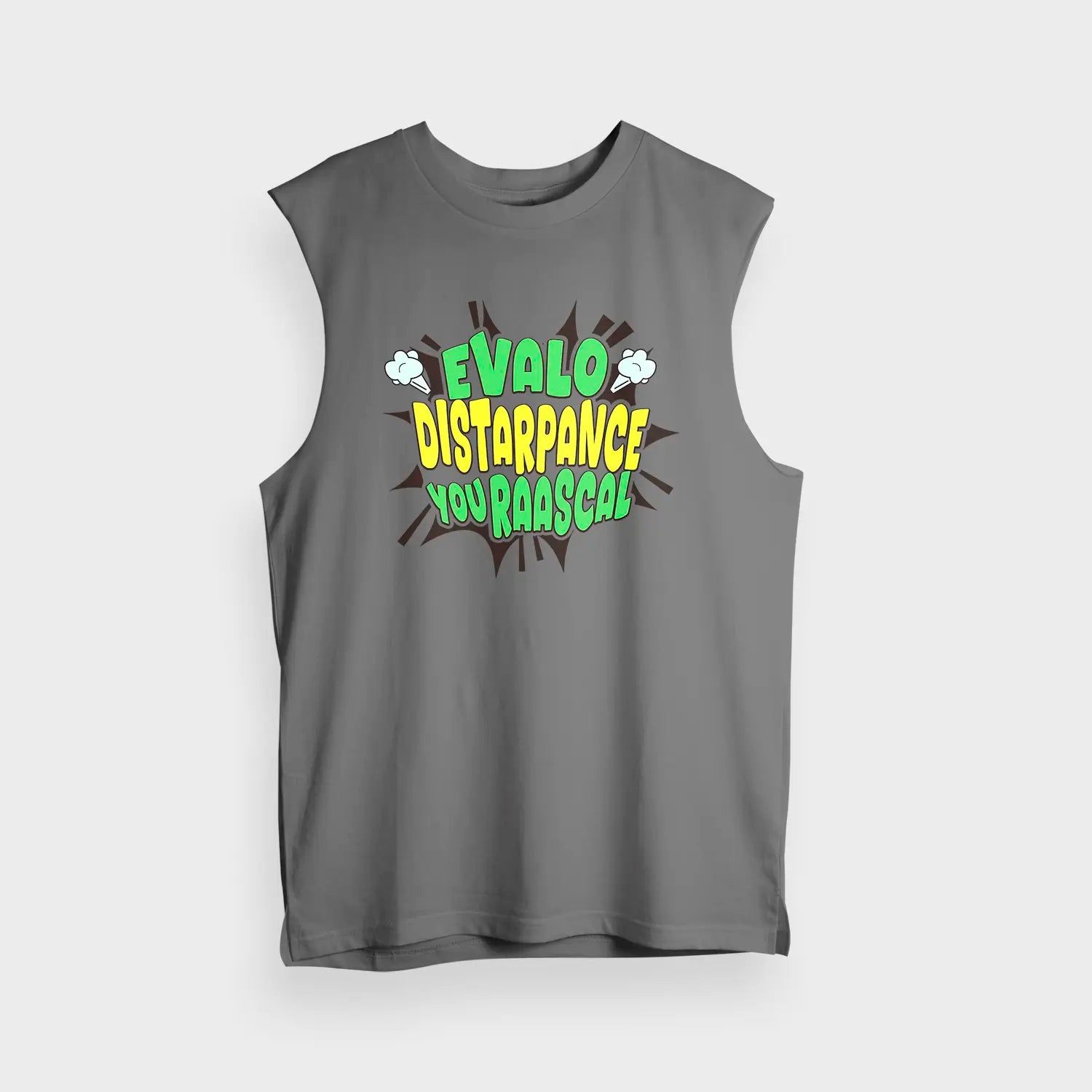 Evalo Distarpance You Raascal Men/Unisex Tank Top in Charcoal Melange Color