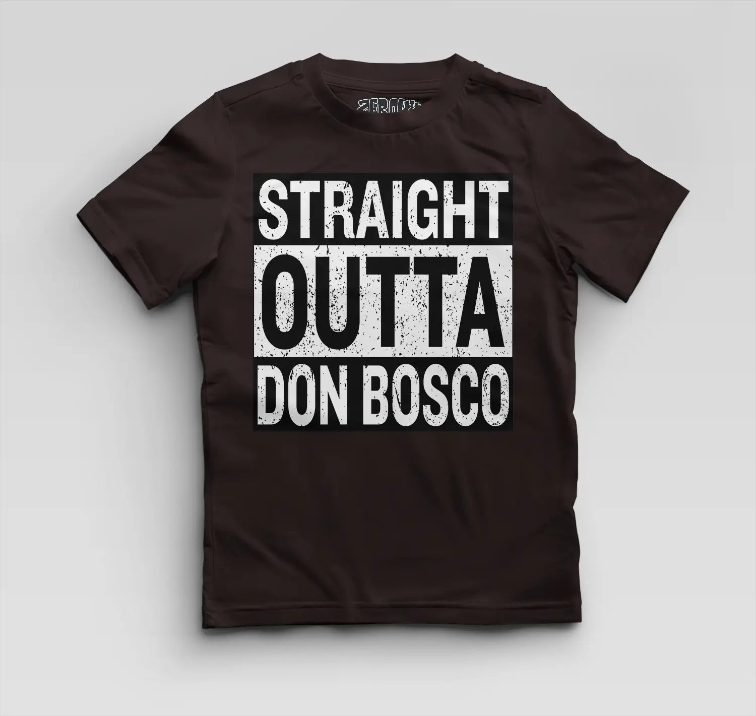 Straight Outta Don Bosco Boys Round Neck T-Shirt in Coffee Brown Color