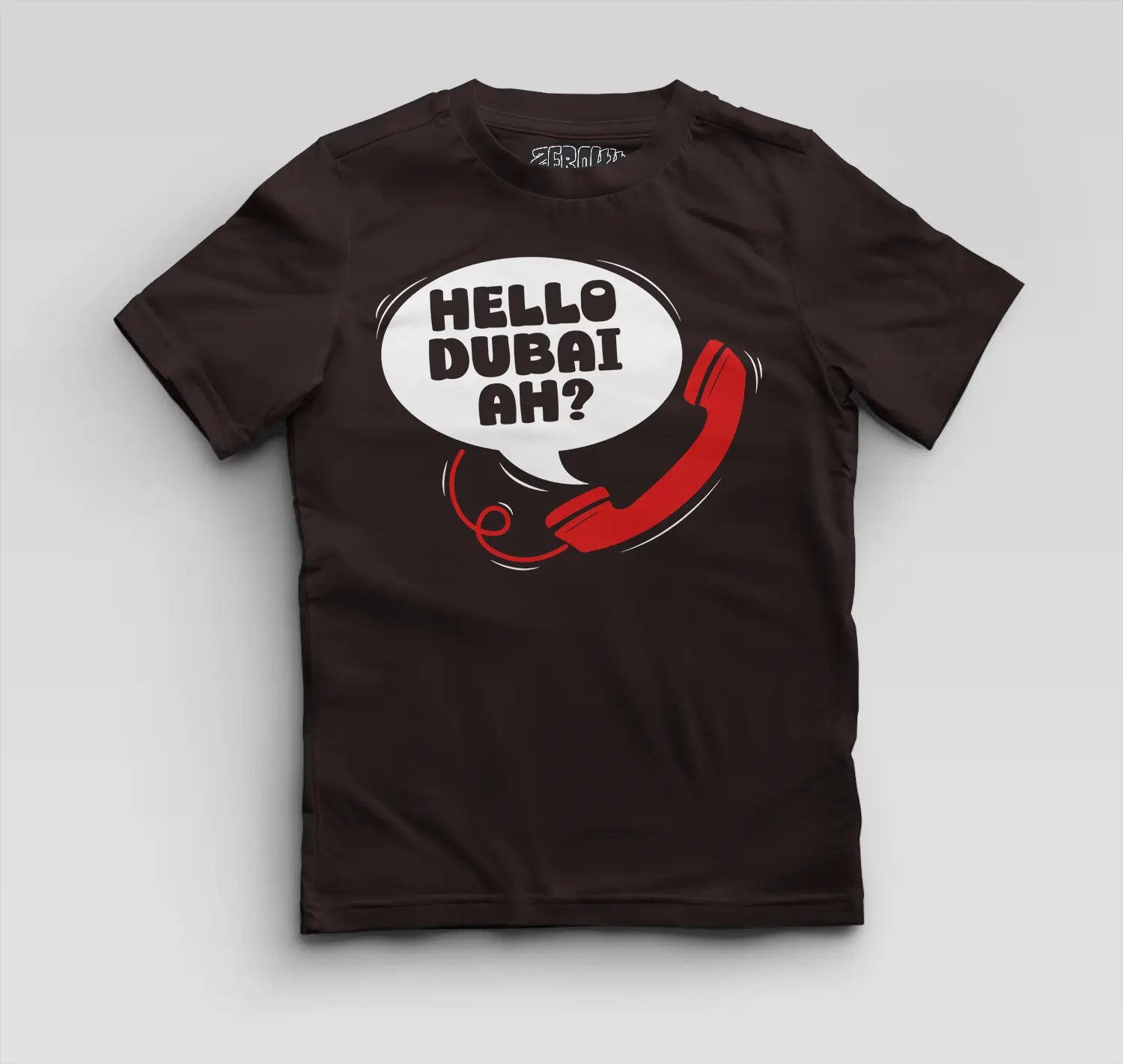 Hello Dubai Ah? Boys Round Neck T-Shirt in Coffee Brown Color