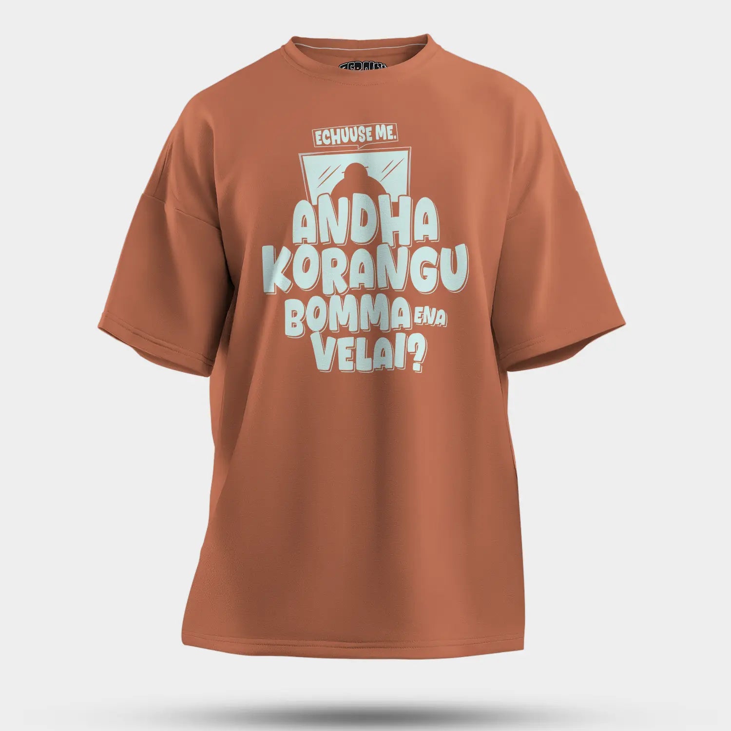 Echuuse Me Andha Korangu Bomma Ena Velai Men/Unisex Oversized T-Shirt in Coral Color