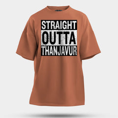 Straight Outta Thanjavur Men/Unisex Oversized T-Shirt in Coral Color