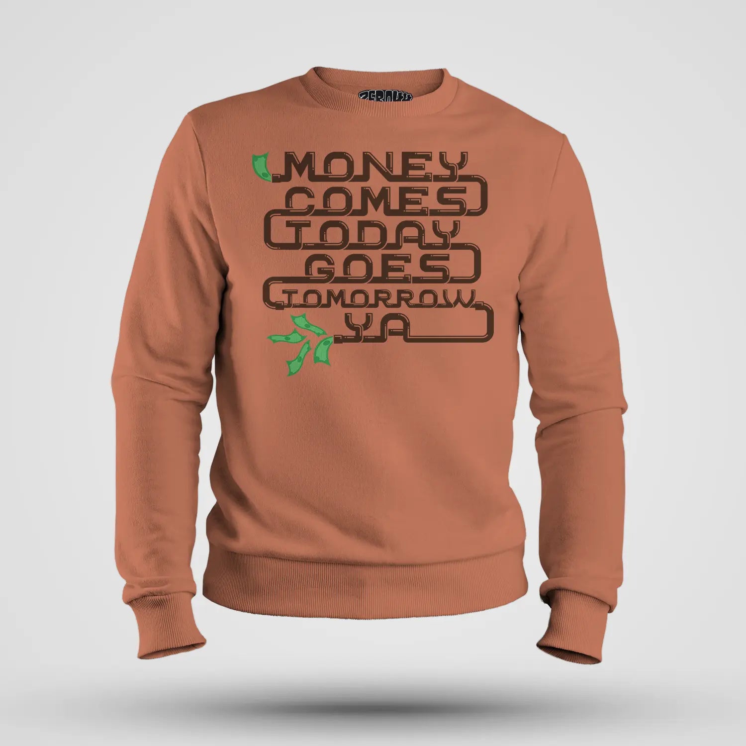 Money Comes Today Goes Tomorrow Ya Men/Unisex Sweatshirt in Coral Color