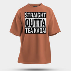 Straight Outta Tea Kadai Men/Unisex Oversized T-Shirt in Coral Color