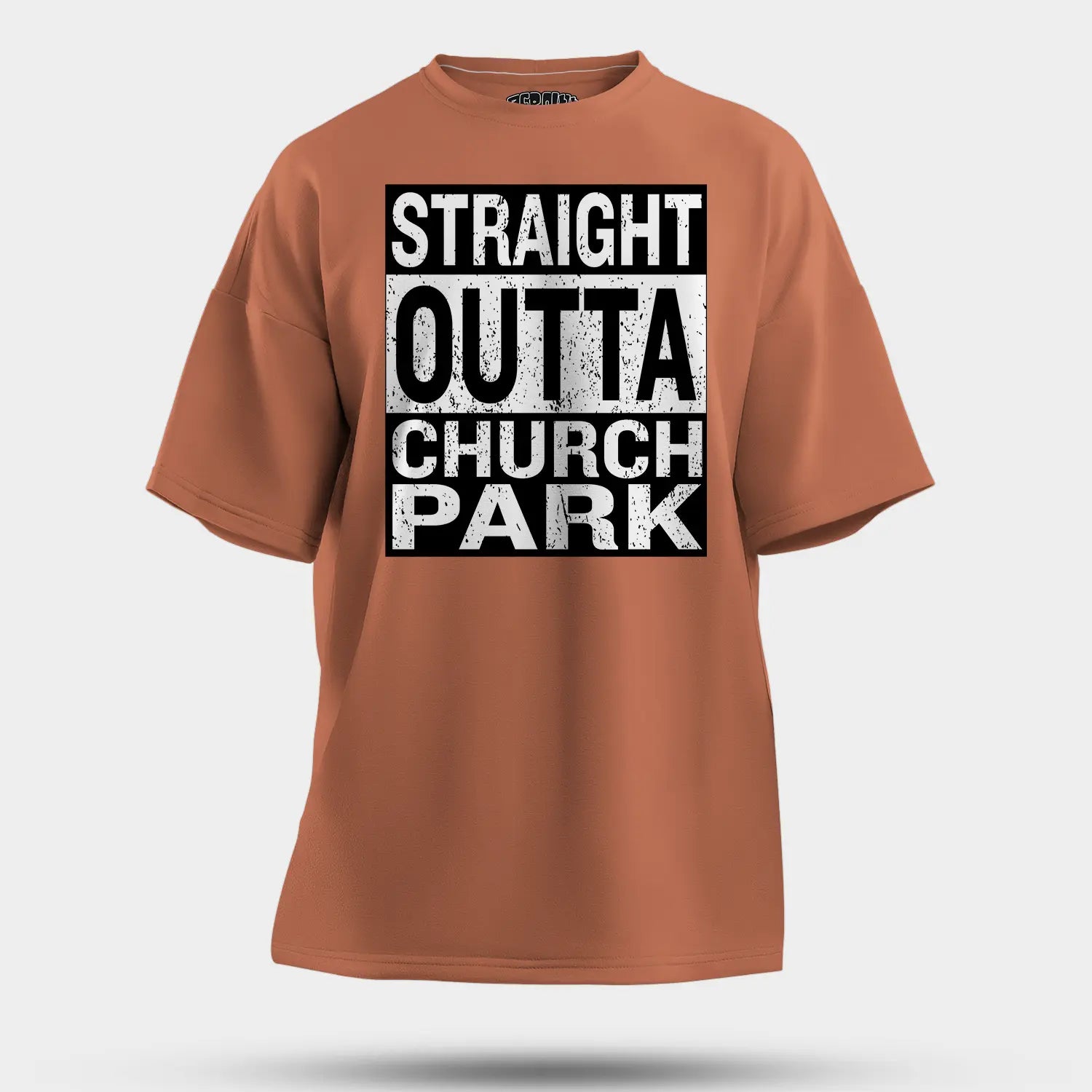 Straight Outta Church Park Men/Unisex Oversized T-Shirt in Coral Color