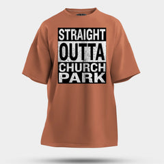 Straight Outta Church Park Men/Unisex Oversized T-Shirt in Coral Color