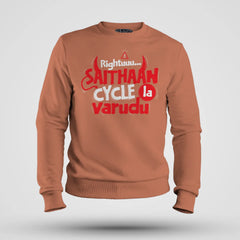 Rightuuu.. Saithaan Cycle La Varudhu Men/Unisex Sweatshirt in Coral Color