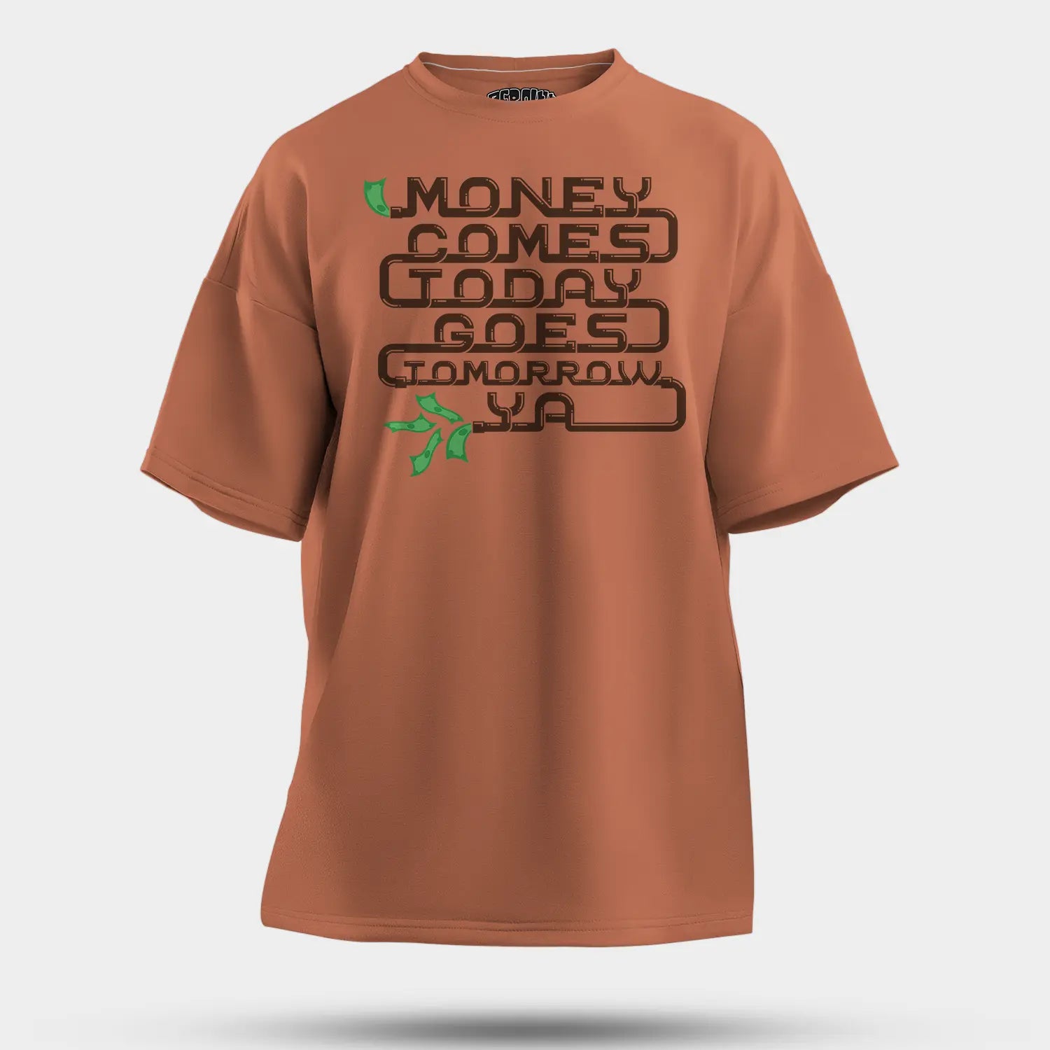 Money Comes Today Goes Tomorrow Ya Men/Unisex Oversized T-Shirt in Coral Color