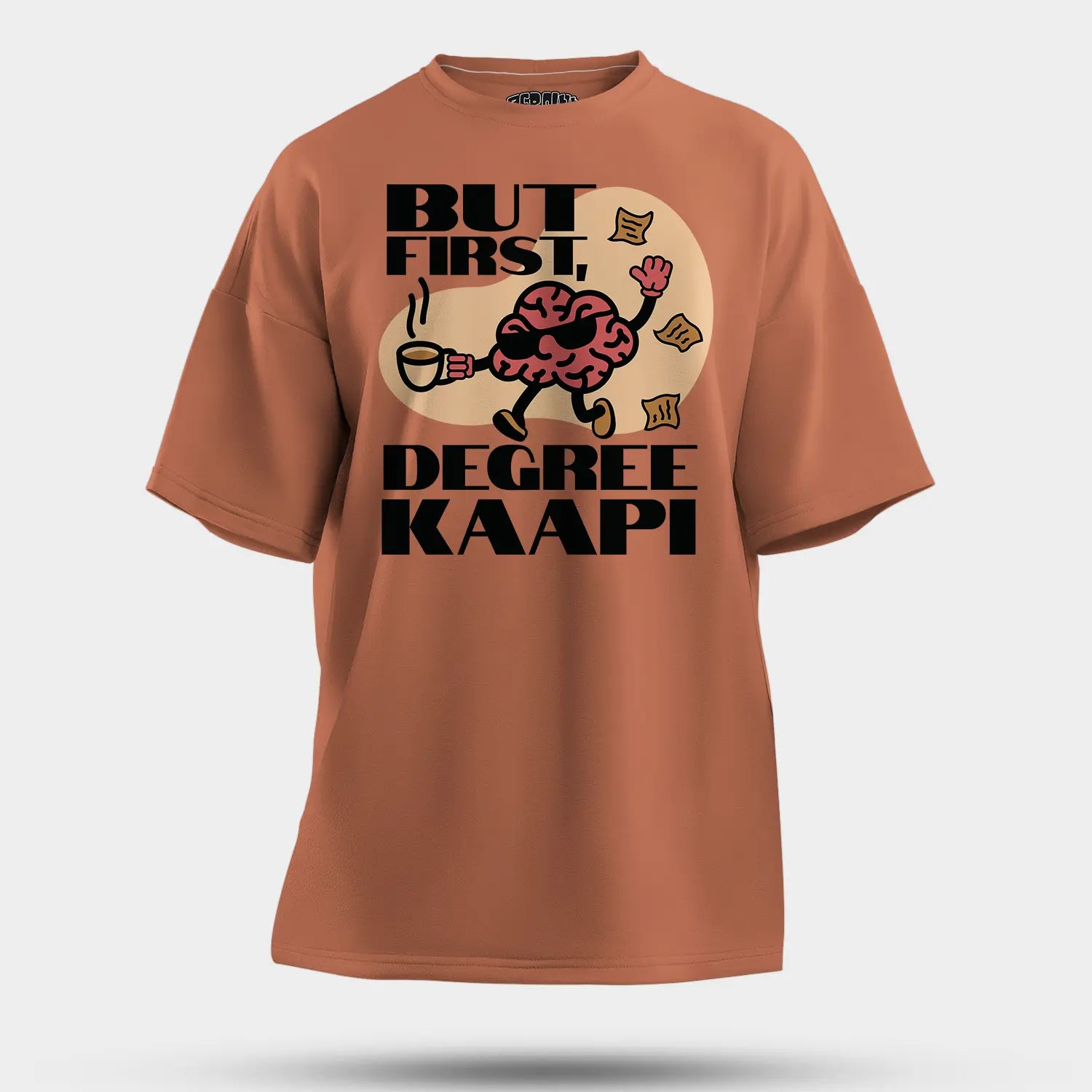 But First Degree Kaapi Men/Unisex Oversized T-Shirt in Coral Color