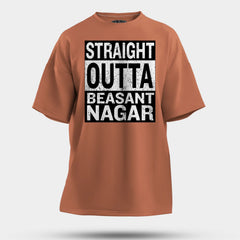 Straight Outta Beasant Nagar Men/Unisex Oversized T-Shirt in Coral Color