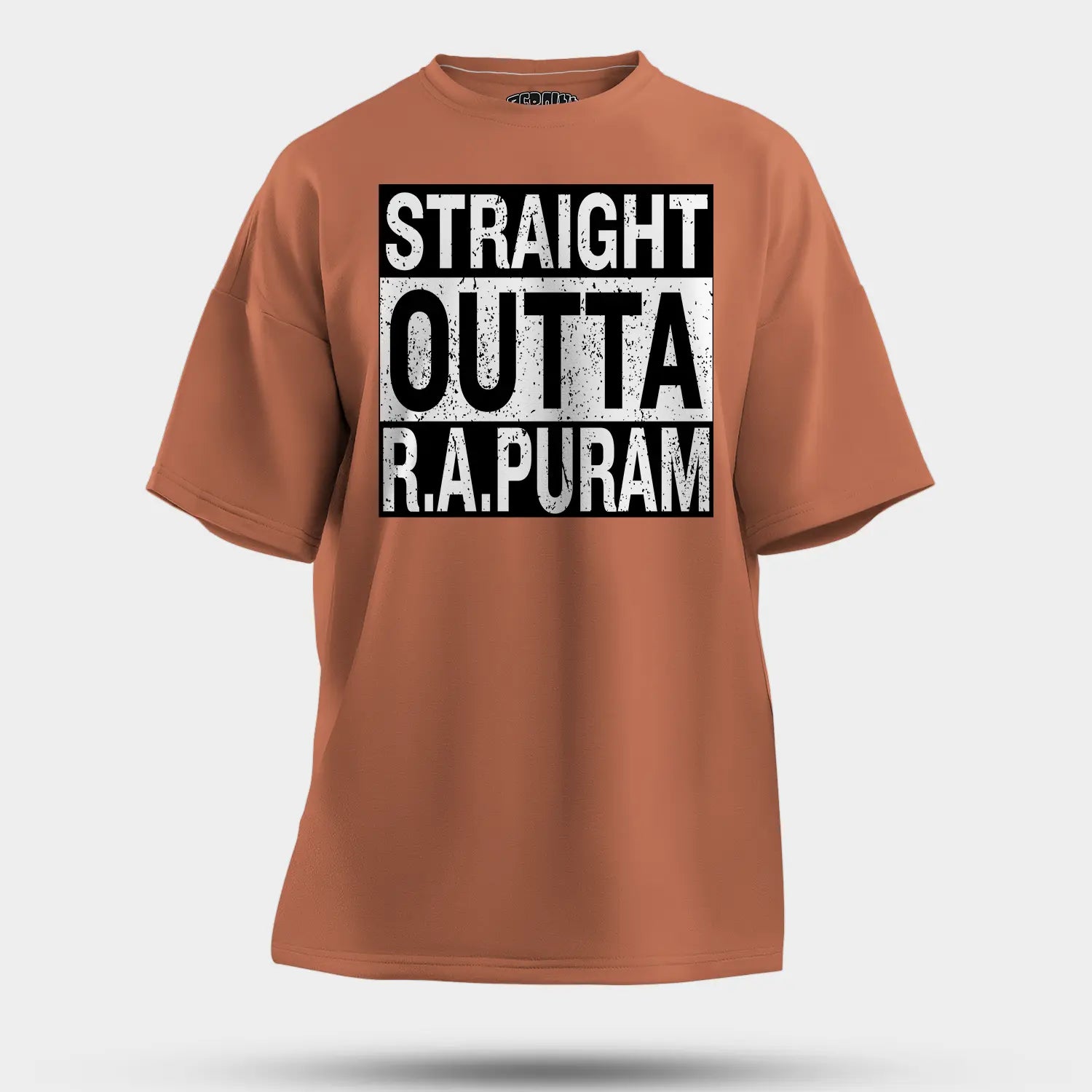 Straight Outta R.a Puram Men/Unisex Oversized T-Shirt in Coral Color
