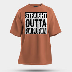 Straight Outta R.a Puram Men/Unisex Oversized T-Shirt in Coral Color