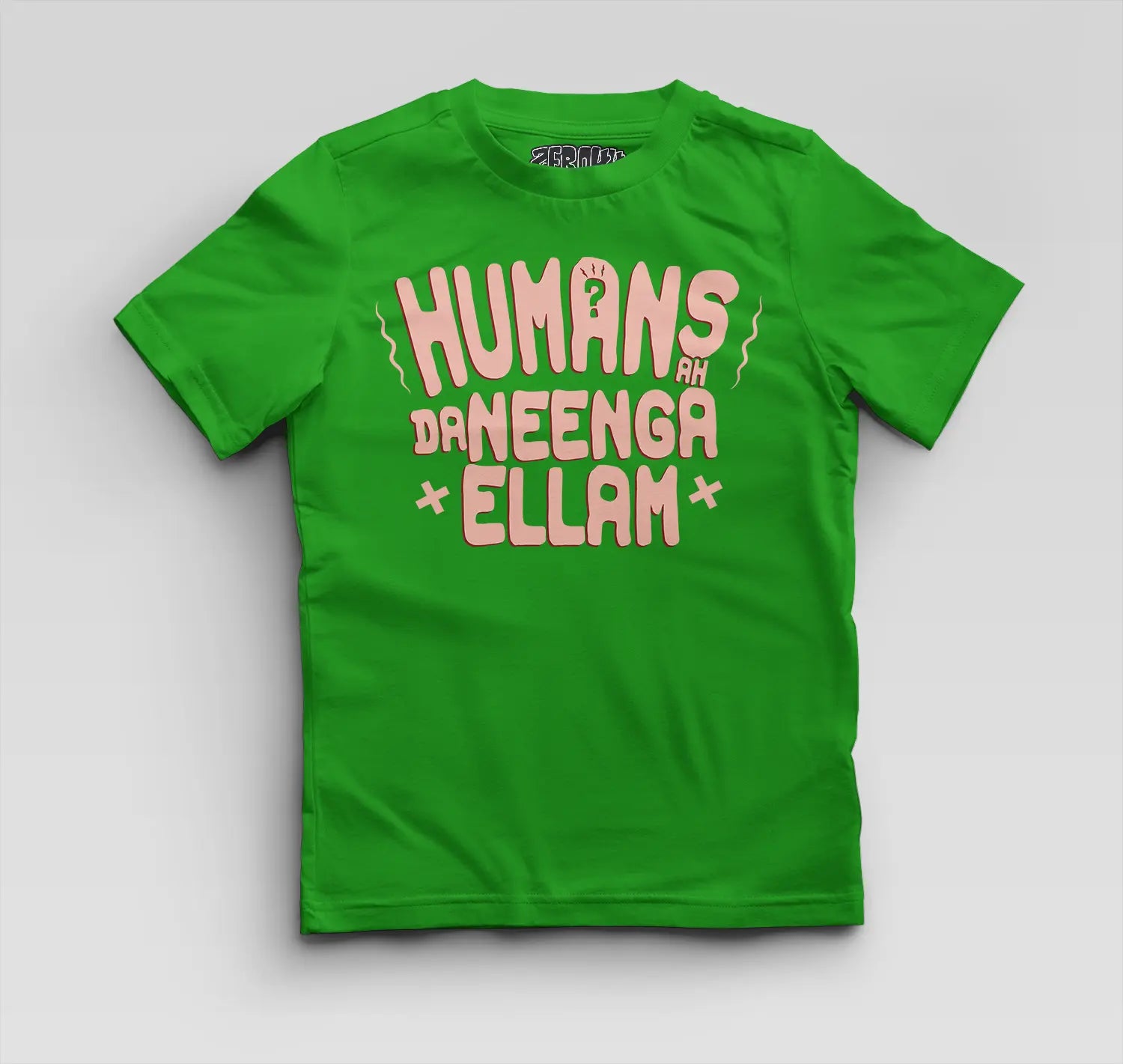 Humans Ah Da Neenga Ellam? Boys Round Neck T-Shirt in Flag Green Color