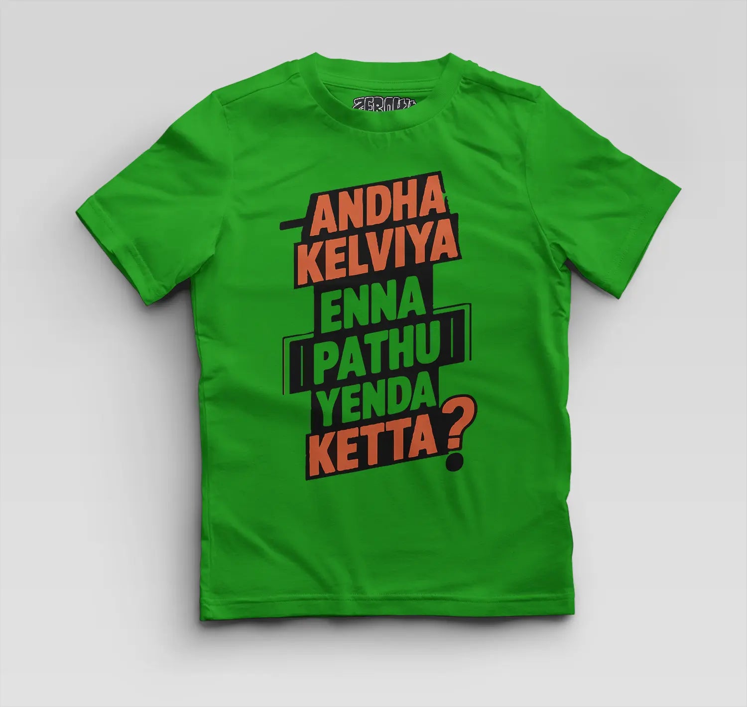 Andha Kelviya Enna Pathu Yenda Ketta Boys Round Neck T-Shirt in Flag Green Color