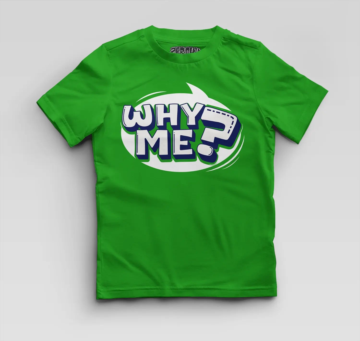 Why Me? Boys Round Neck T-Shirt in Flag Green Color
