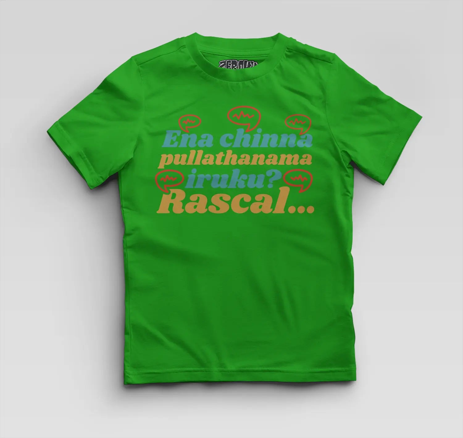 Ena Chinna Pulla Thanama Iruku Rascal Boys Round Neck T-Shirt in Flag Green Color