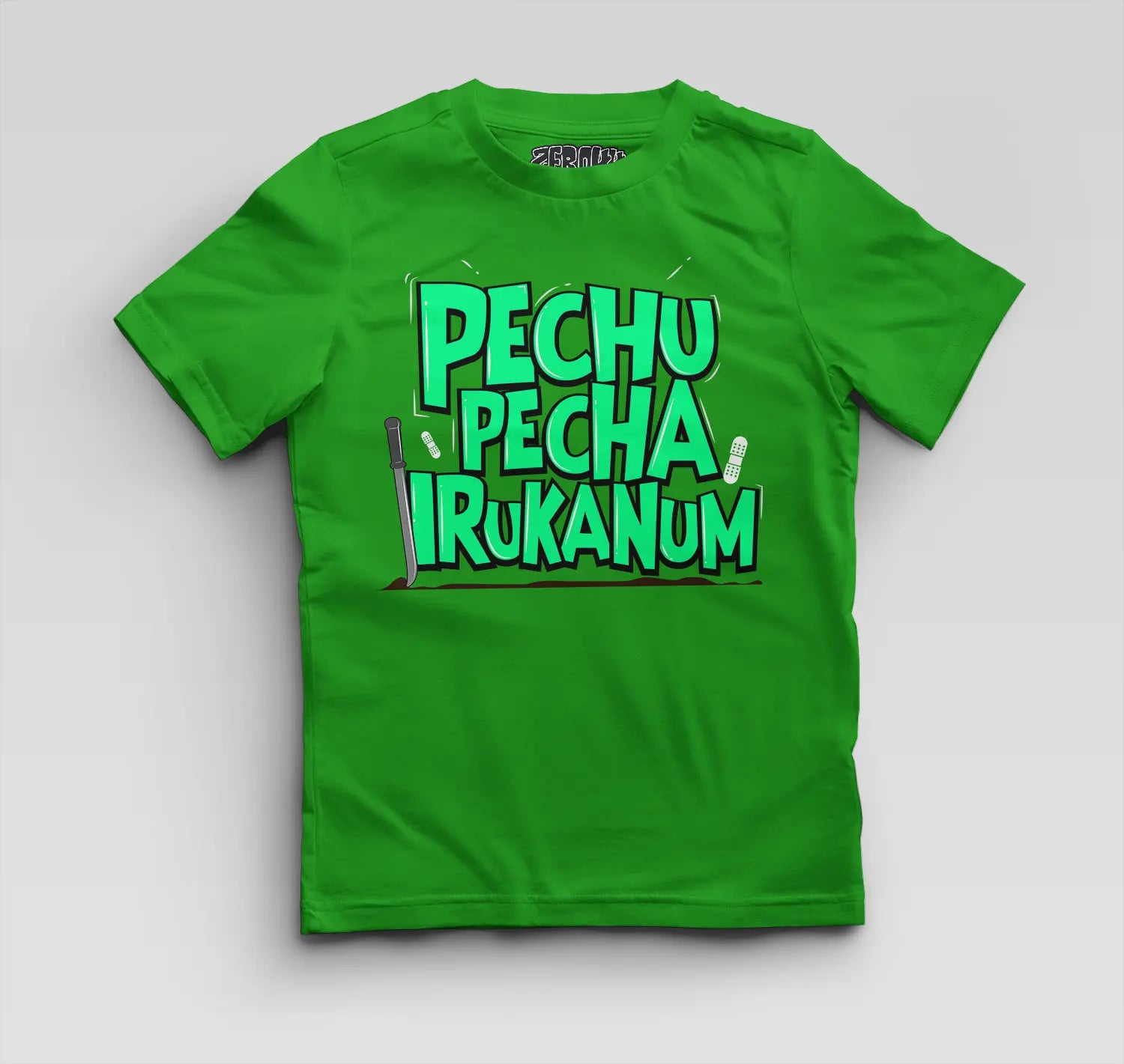 Pechu Pecha Irrukanum Boys Round Neck T-Shirt in Flag Green Color