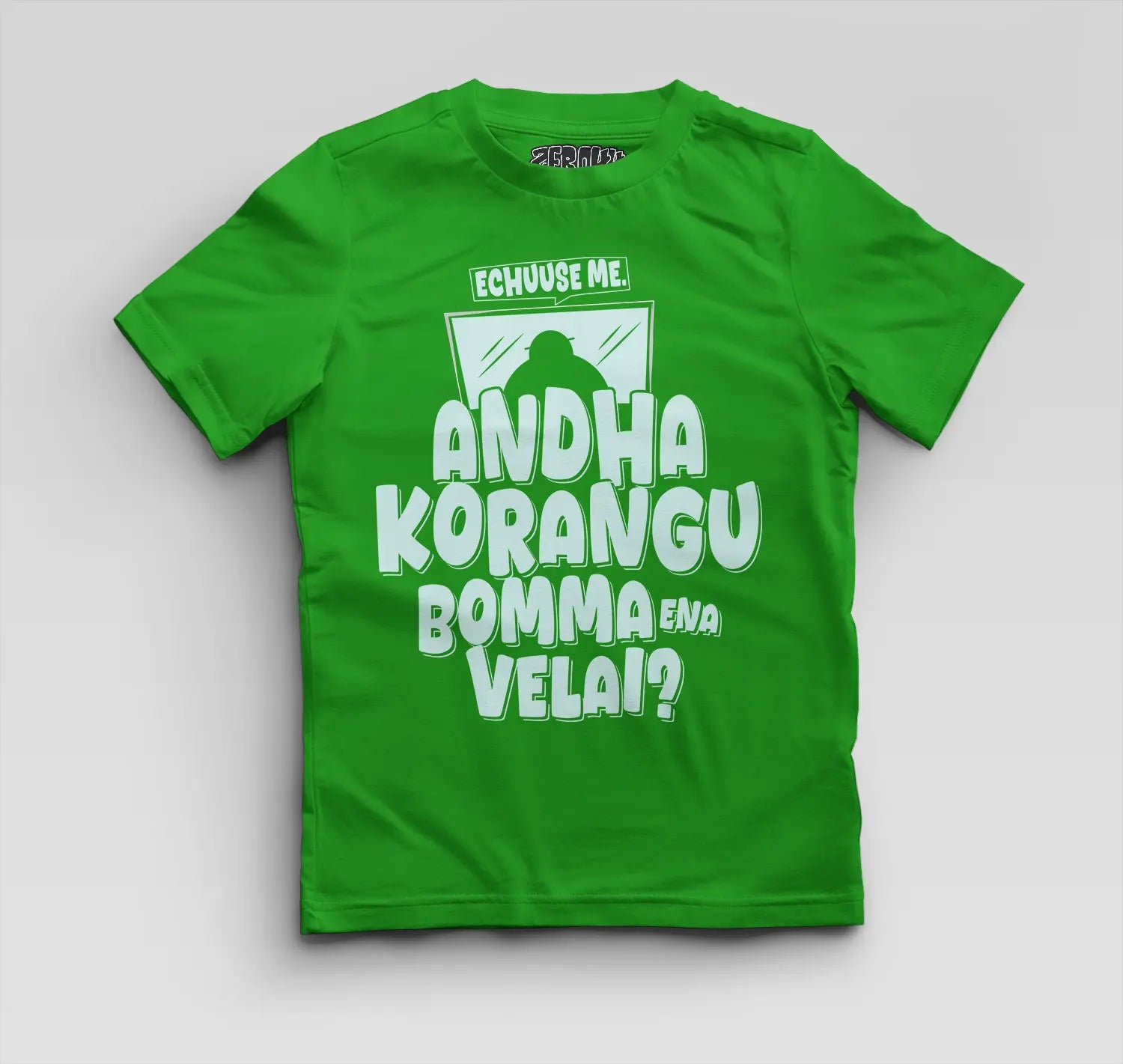 Echuuse Me Andha Korangu Bomma Ena Velai Boys Round Neck T-Shirt in Flag Green Color