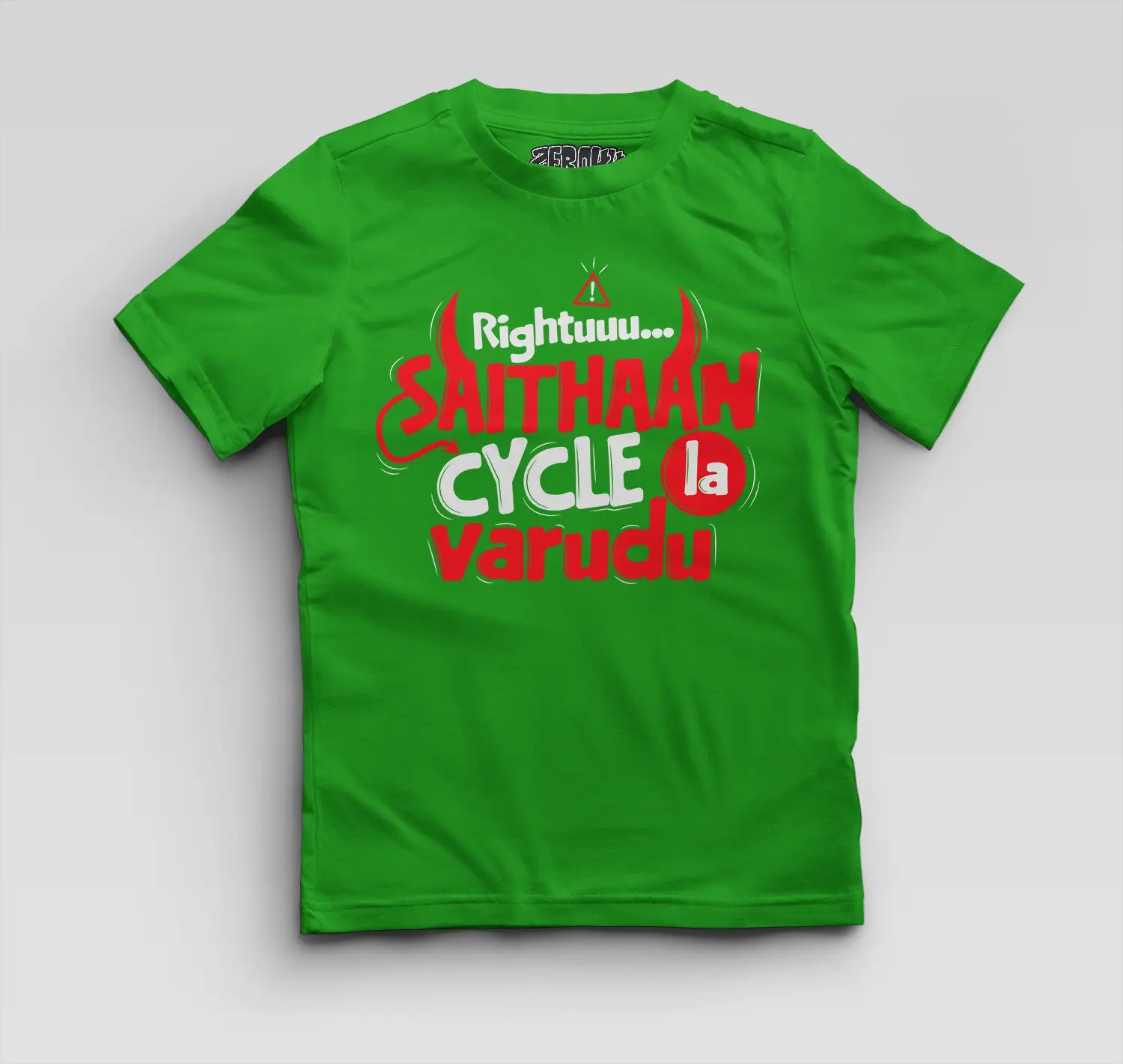 Rightuuu.. Saithaan Cycle La Varudhu Boys Round Neck T-Shirt in Flag Green Color