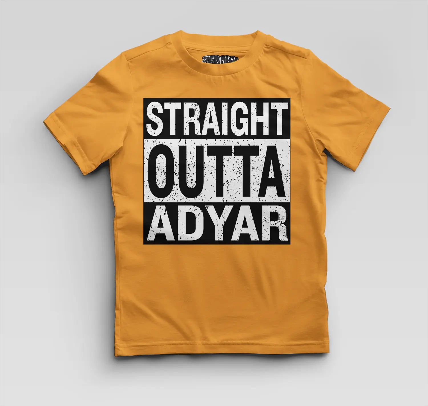 Straight Outta Adyar Boys Round Neck T-Shirt in Golden Yellow Color