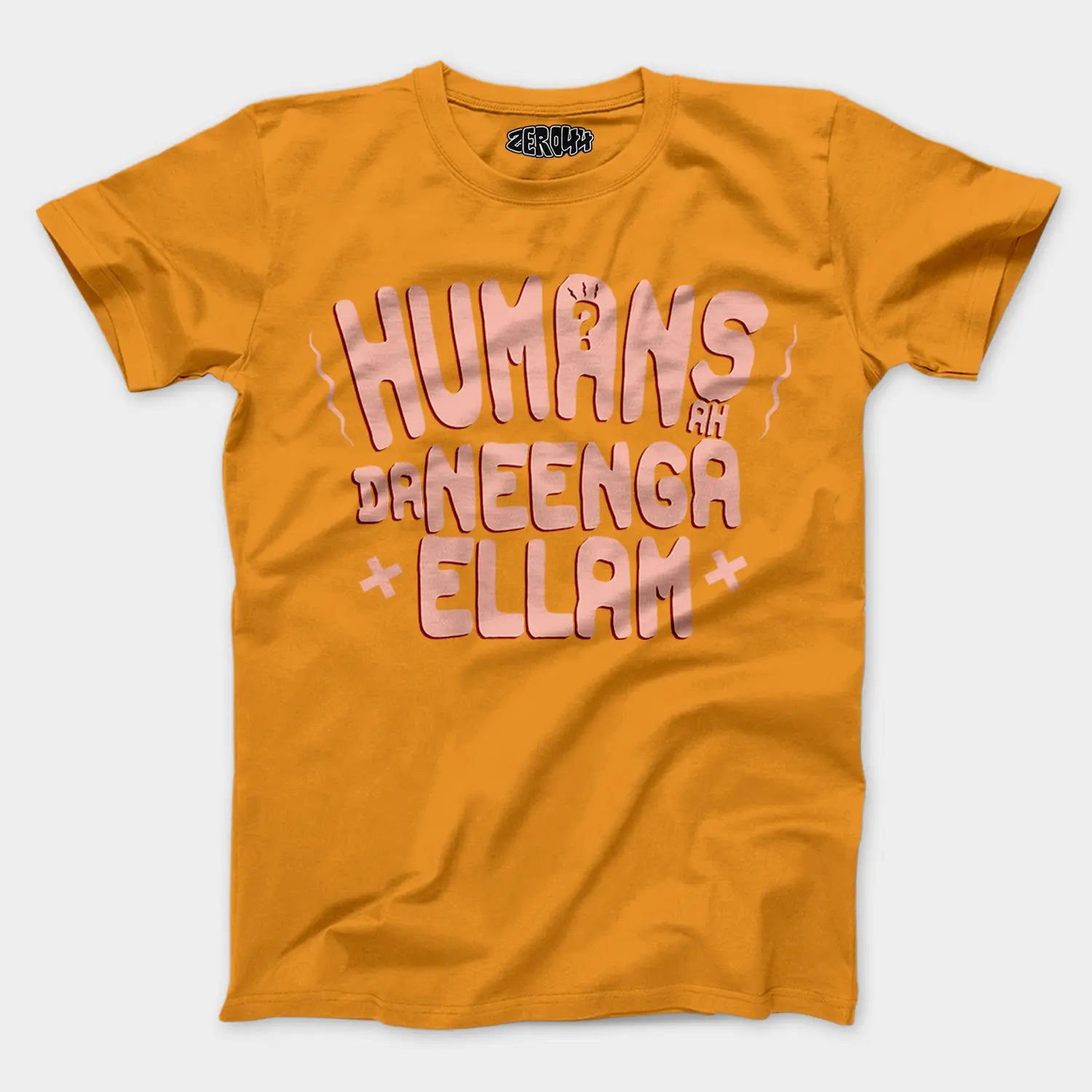 Humans Ah Da Neenga Ellam? Men/Unisex T-Shirt in Golden Yellow Color