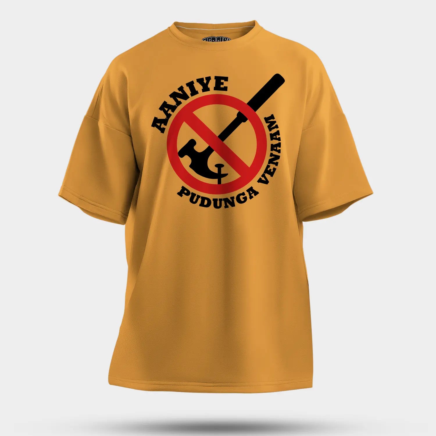 Aaniye Pudunga Venaam Men/Unisex Oversized T-Shirt in Golden Yellow Color