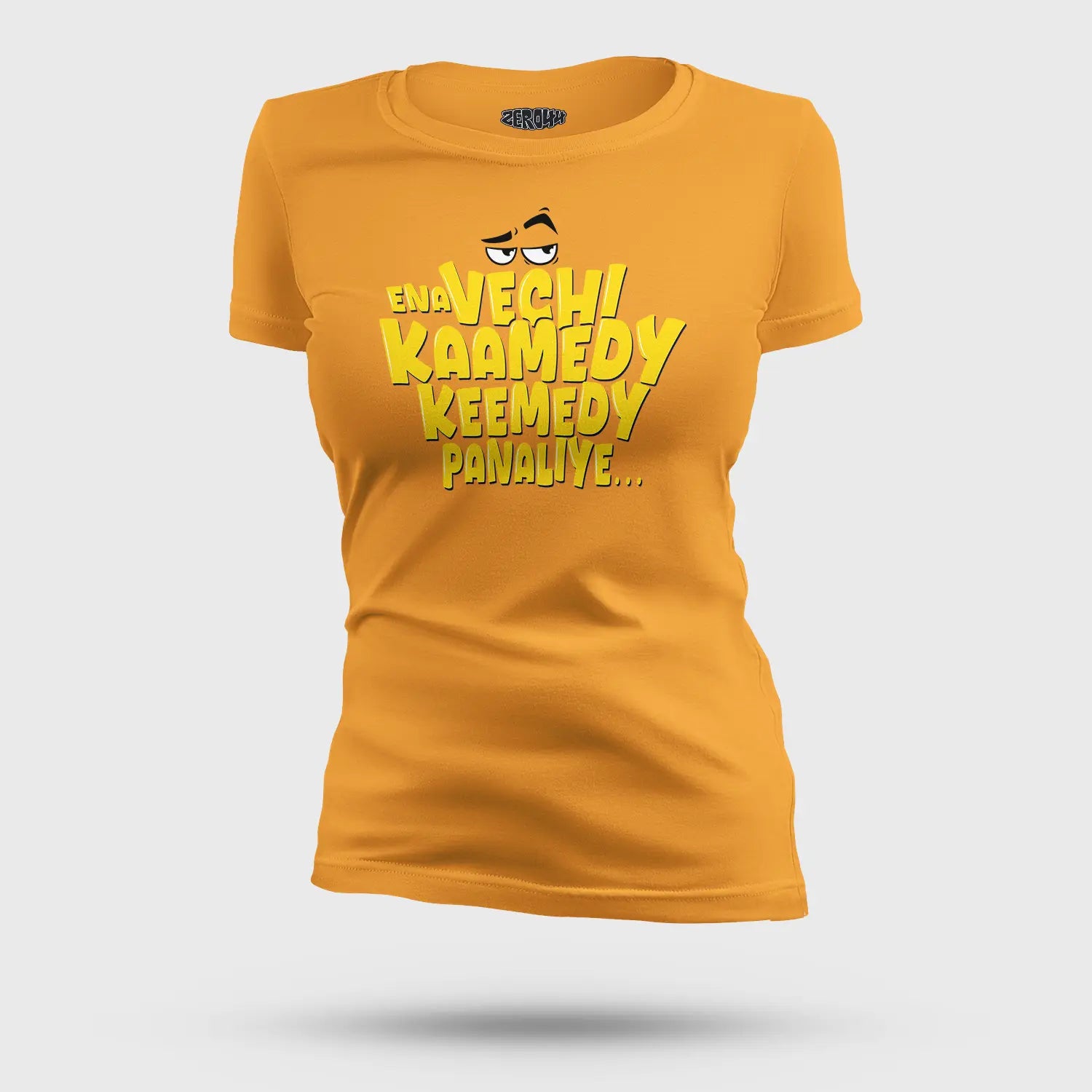 Ena Vechi Kaamedy Keemady Panaliye Women's T-Shirt in Golden Yellow Color