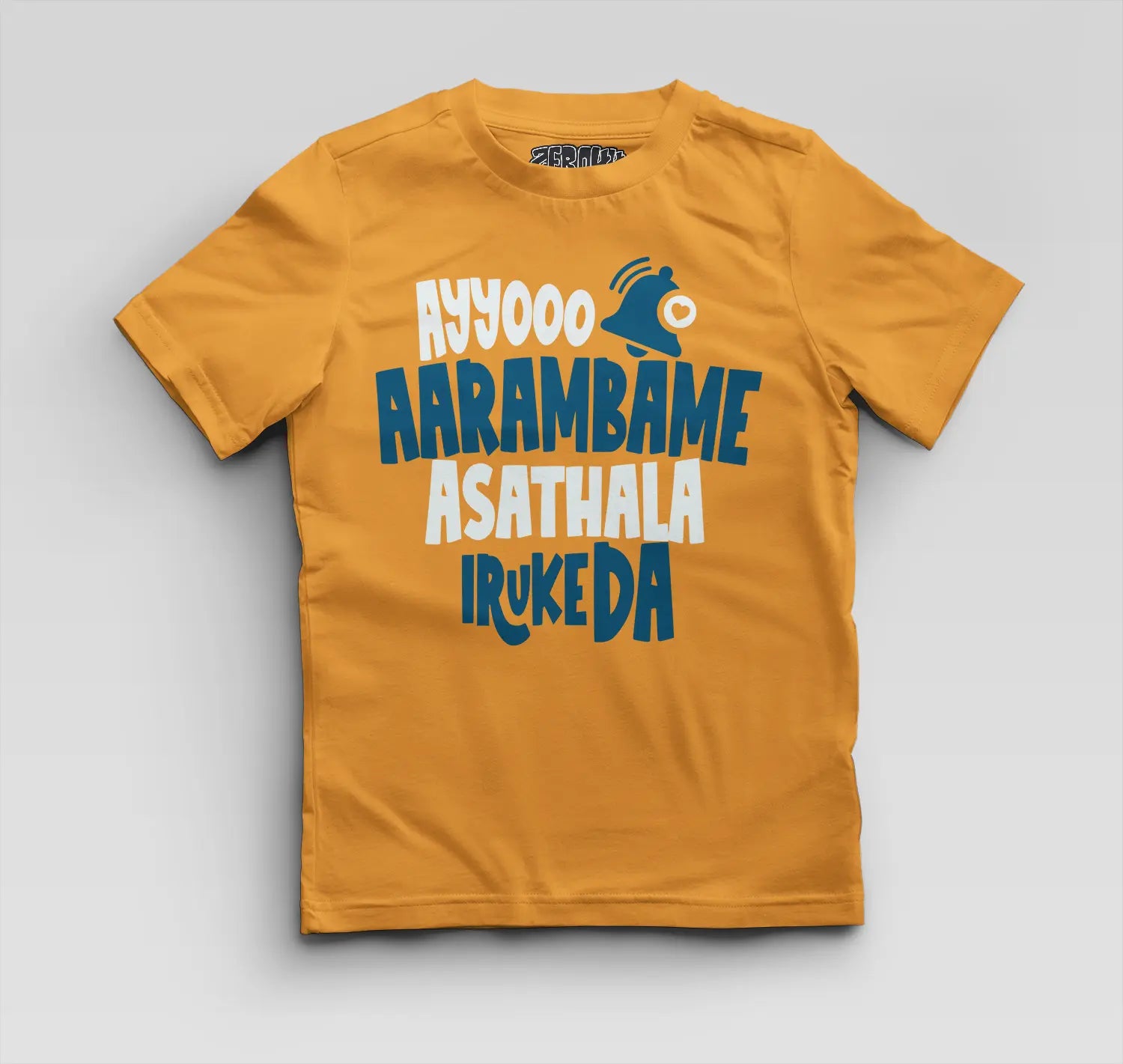 Ayyooo Aarambame Asathala Iruke Da Boys Round Neck T-Shirt in Golden Yellow Color