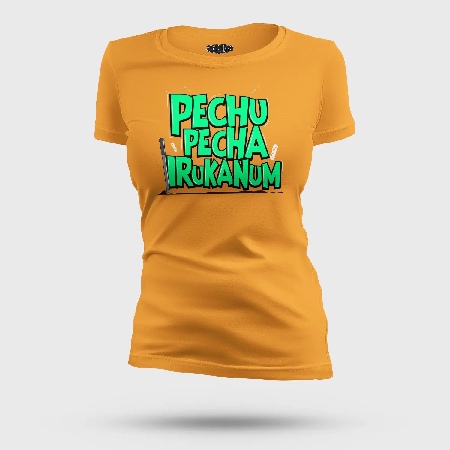 Pechu Pecha Irrukanum Women's T-Shirt in Golden Yellow Color