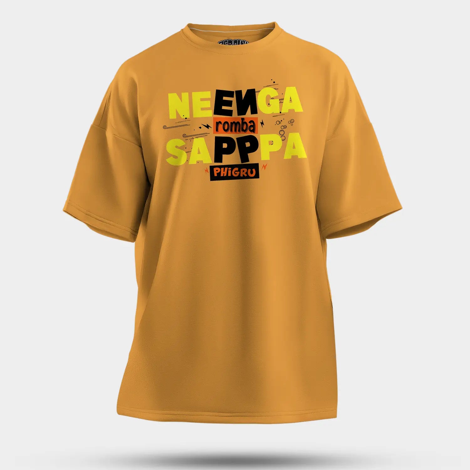 Neenga Romba Sappaa Phigru Men/Unisex Oversized T-Shirt in Golden Yellow Color
