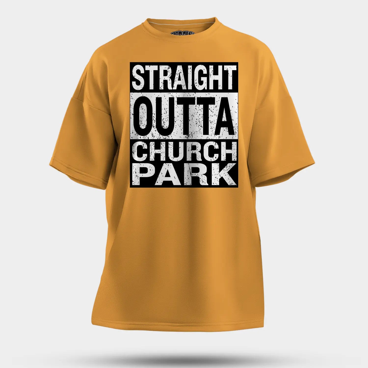 Straight Outta Church Park Men/Unisex Oversized T-Shirt in Golden Yellow Color