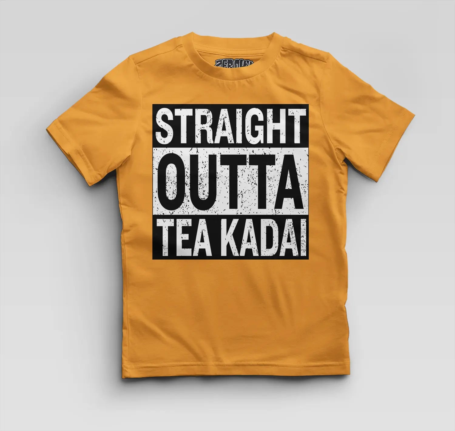 Straight Outta Tea Kadai Boys Round Neck T-Shirt in Golden Yellow Color