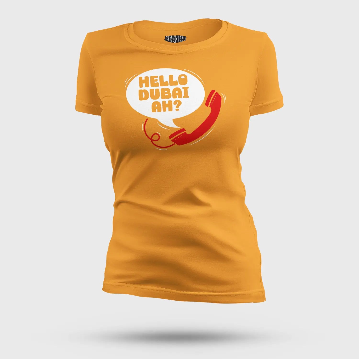 Hello Dubai Ah? Women's T-Shirt in Golden Yellow Color