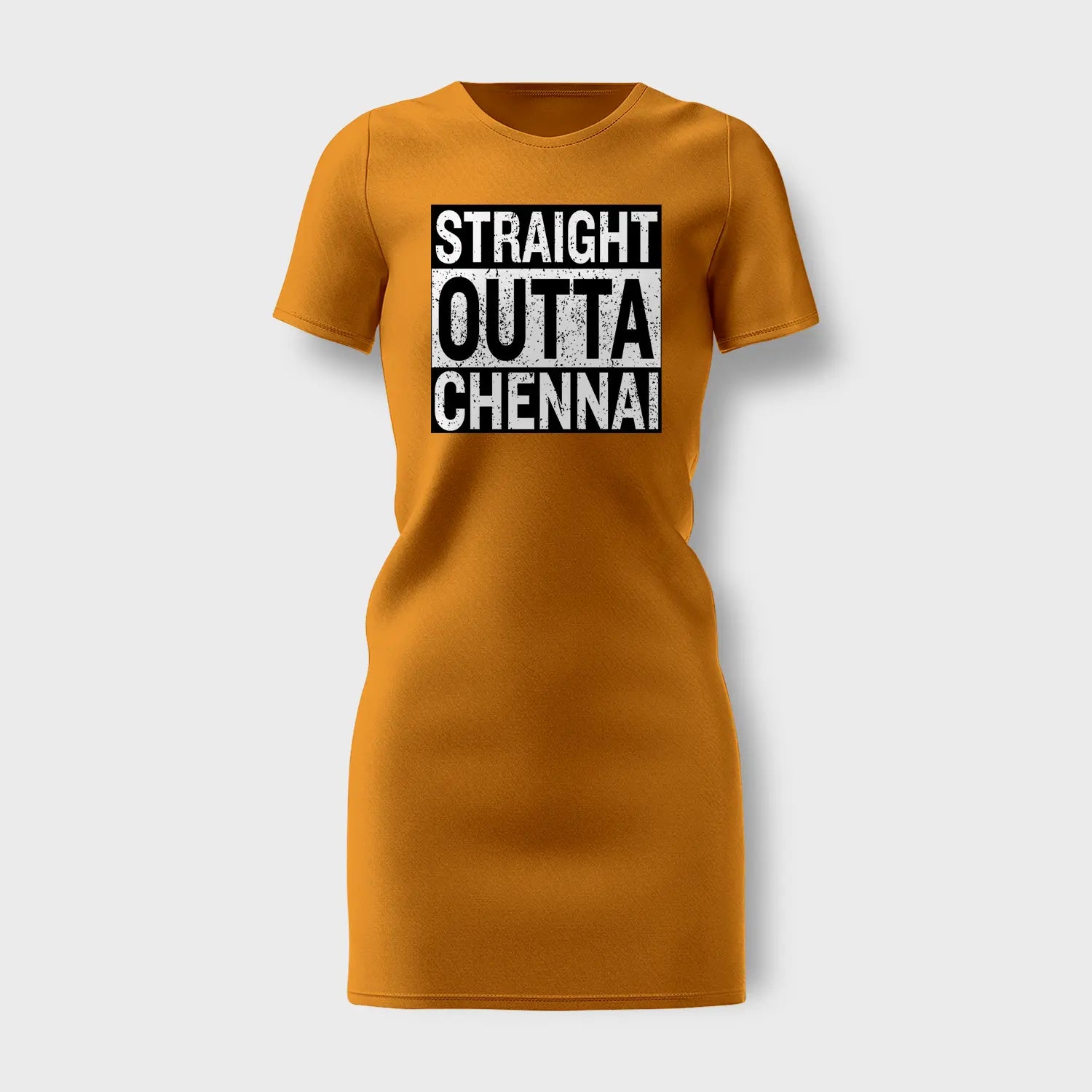 Straight Outta Chennai Women's T-Shirt Dress in Golden Yellow Color