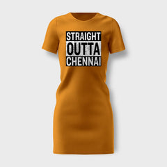Straight Outta Chennai Women's T-Shirt Dress in Golden Yellow Color