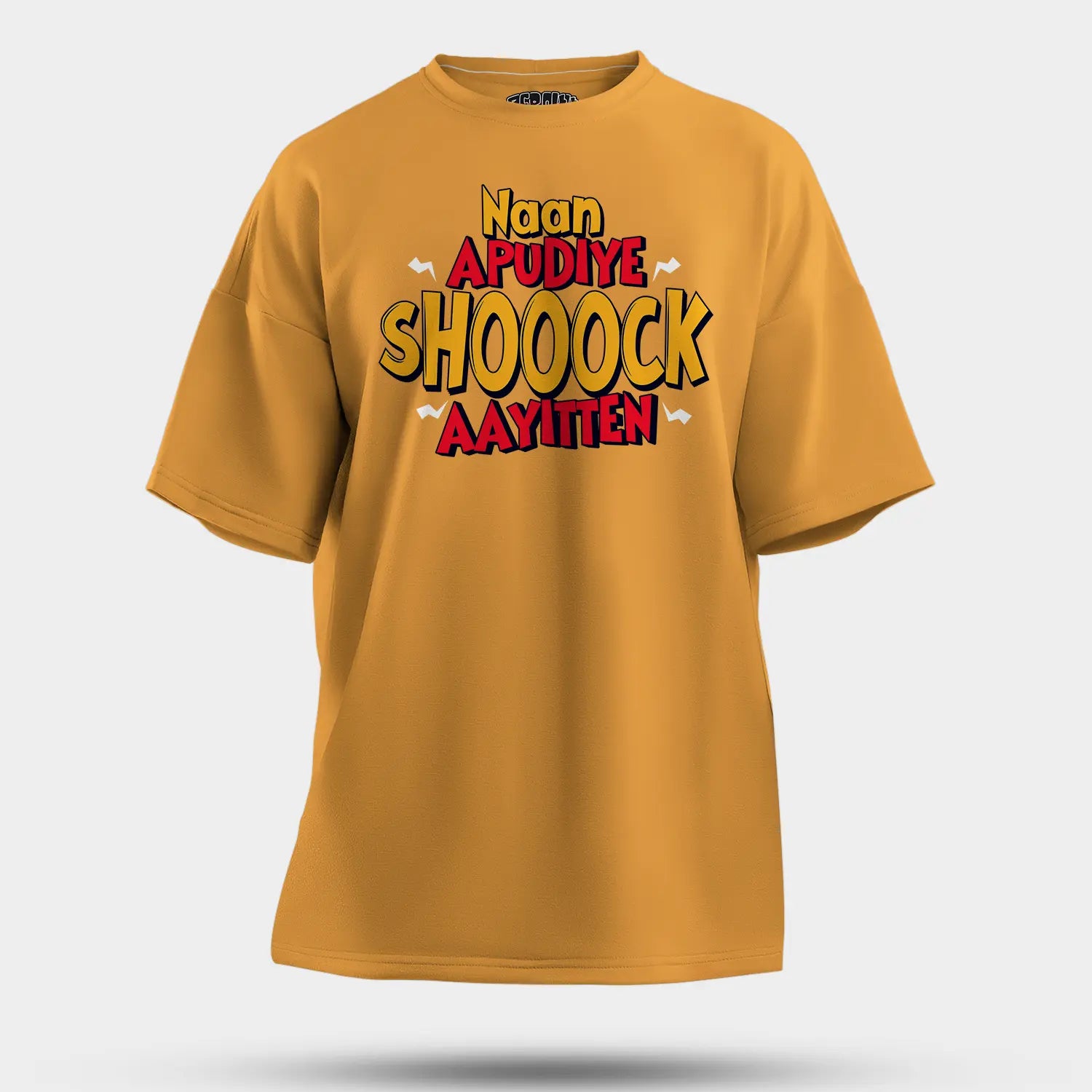 Naan Apudiye Shoooock Aayitten Men/Unisex Oversized T-Shirt in Golden Yellow Color
