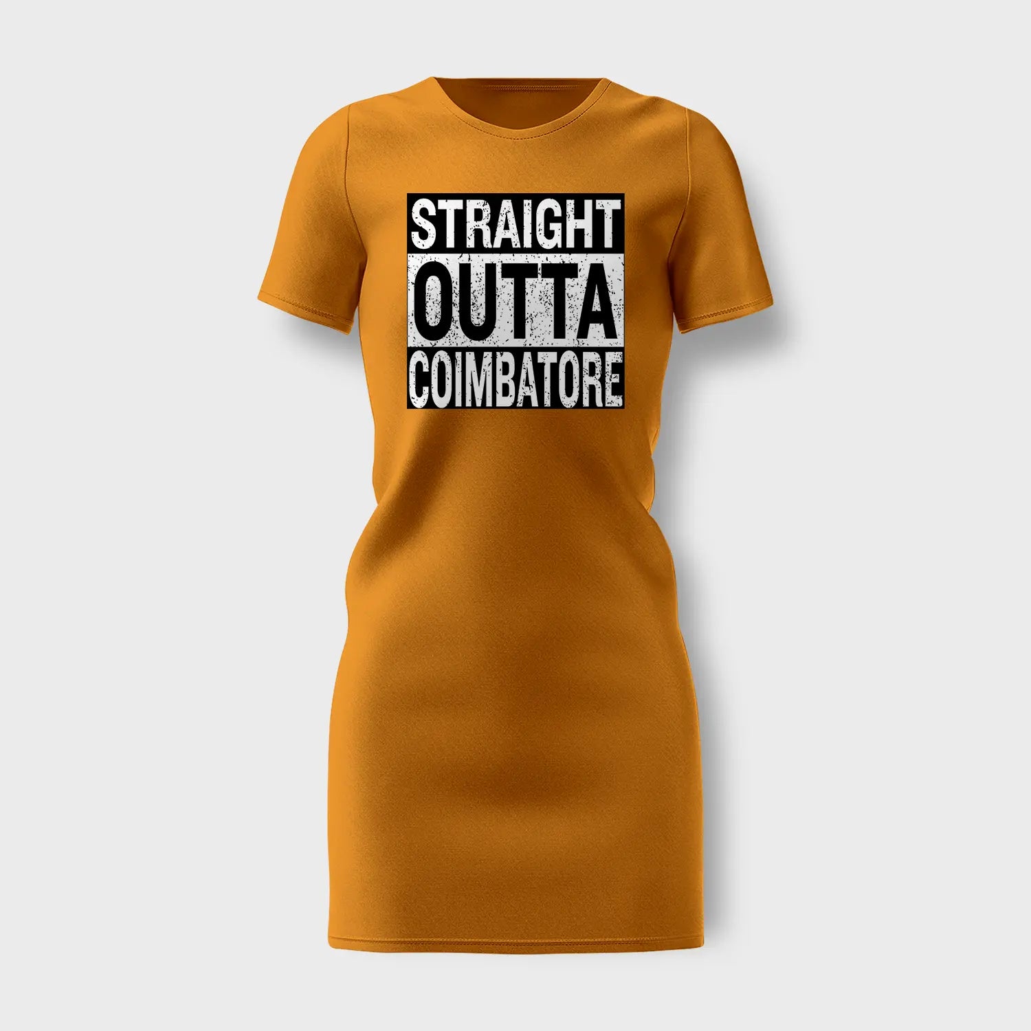 Straight Outta Coimbatore Women's T-Shirt Dress in Golden Yellow Color