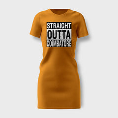 Straight Outta Coimbatore Women's T-Shirt Dress in Golden Yellow Color