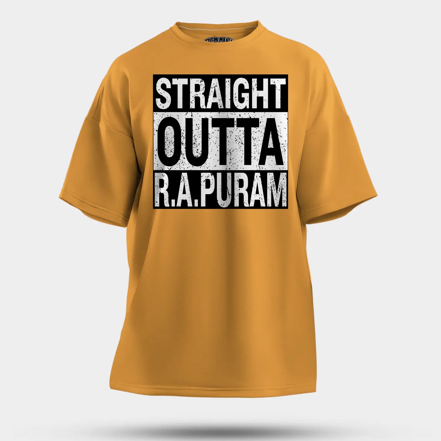 Straight Outta R.a Puram Men/Unisex Oversized T-Shirt in Golden Yellow Color