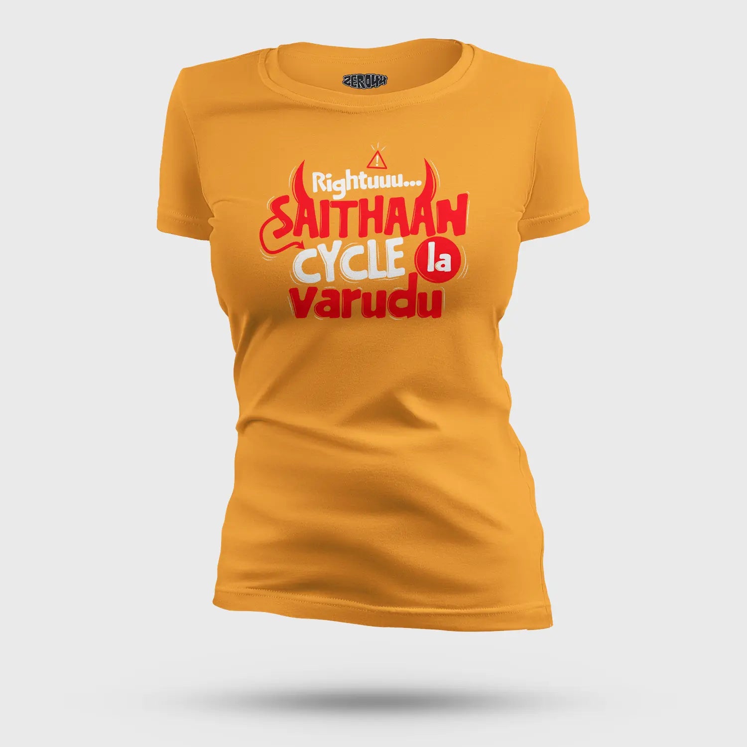 Rightuuu.. Saithaan Cycle La Varudhu Women's T-Shirt in Golden Yellow Color