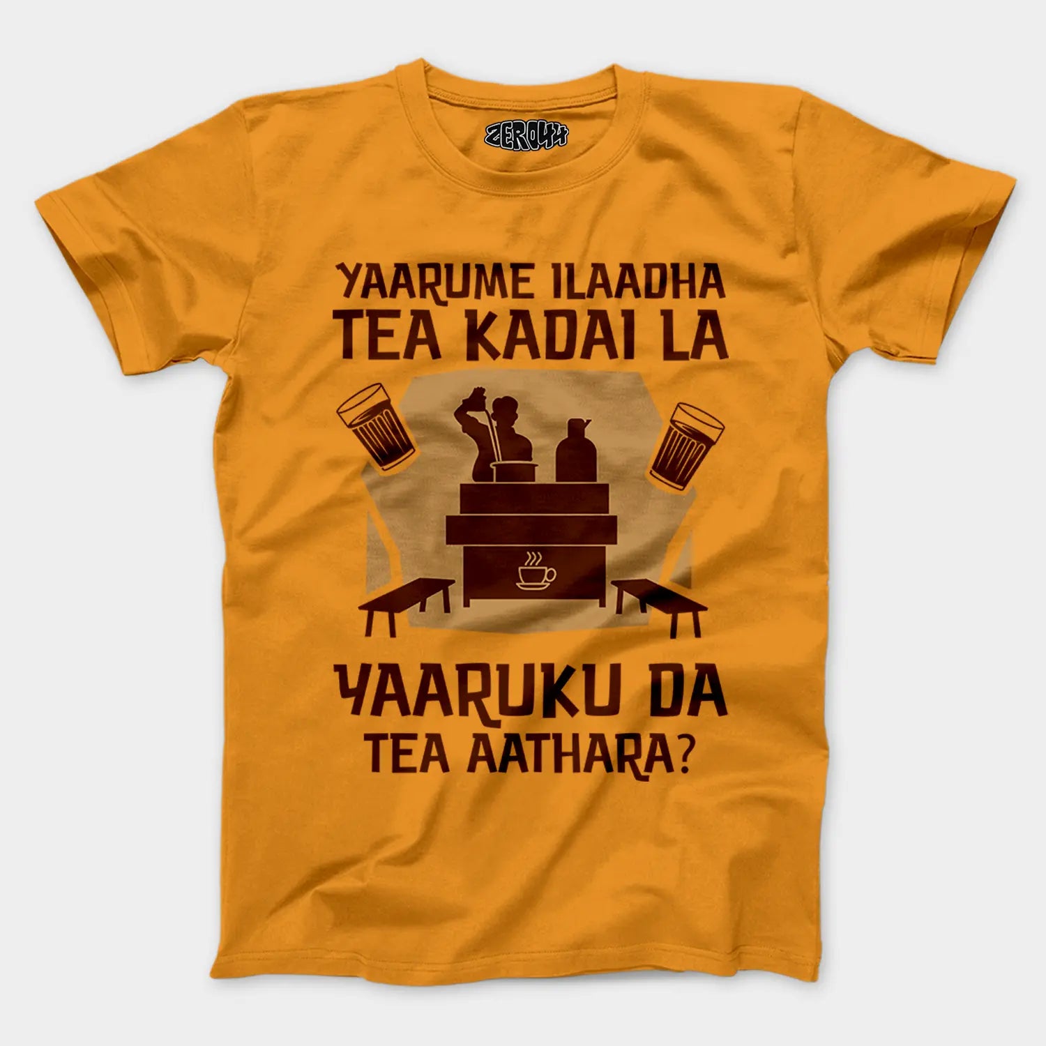Yaarume Ilaadha Tea Kadai La Yaaruku Da Tea Aathara? Men/Unisex T-Shirt in Golden Yellow Color