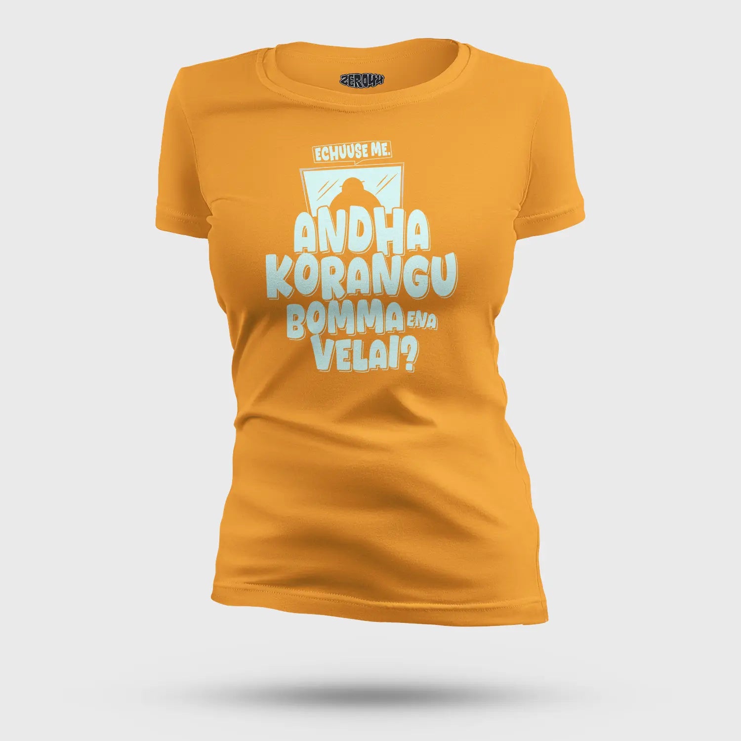 Echuuse Me Andha Korangu Bomma Ena Velai Women's T-Shirt in Golden Yellow Color