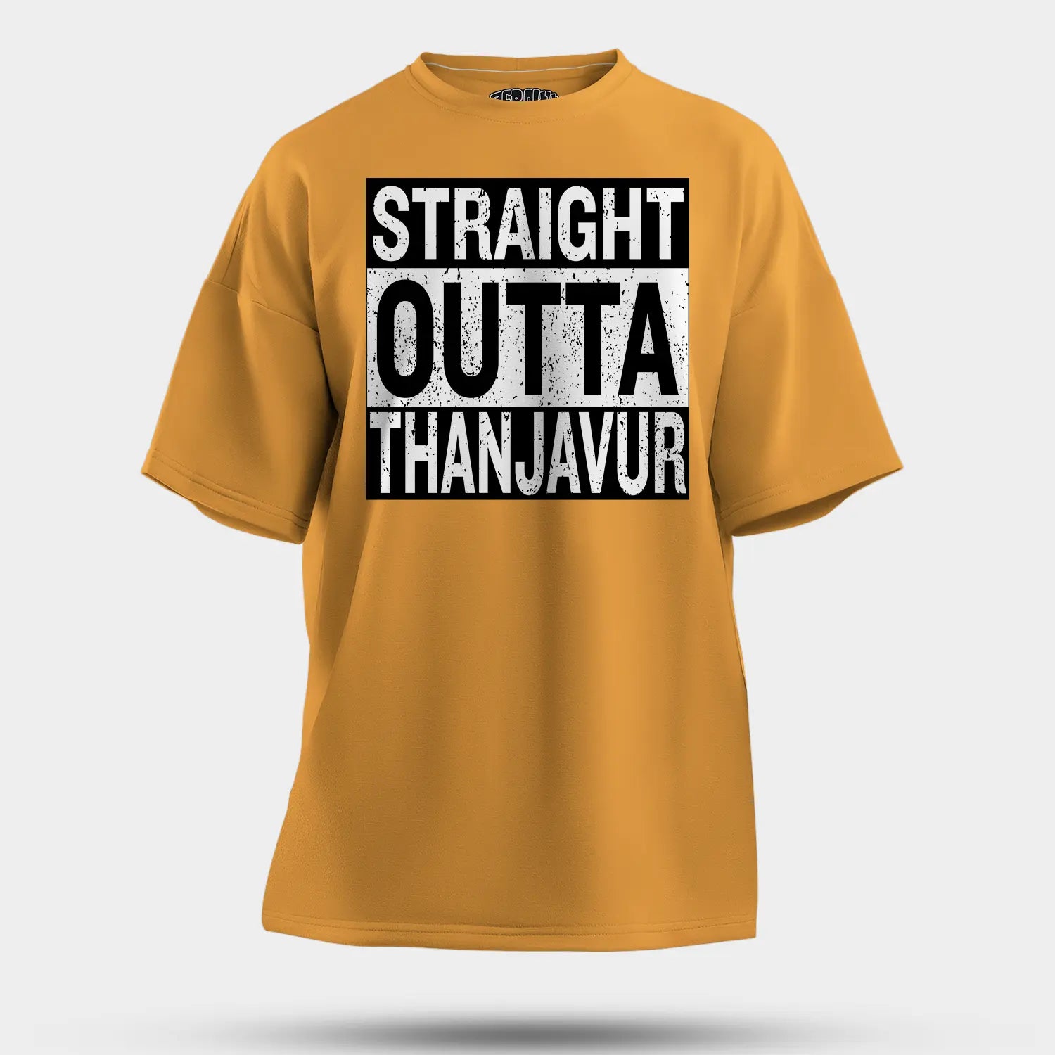 Straight Outta Thanjavur Men/Unisex Oversized T-Shirt in Golden Yellow Color